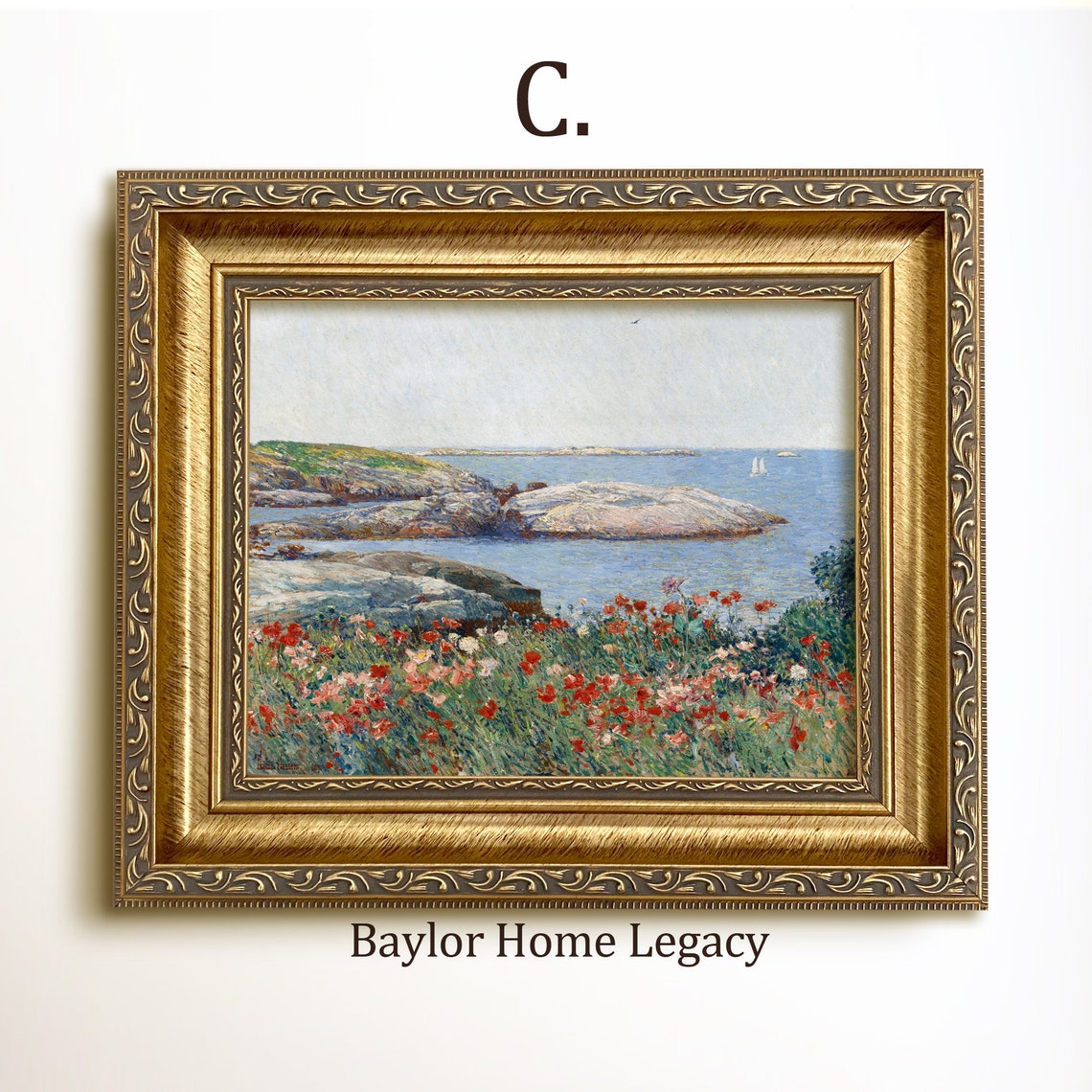 Impressionist Coastal Seascape Wildflowers Rocky Shore Painting Poster - Image 3