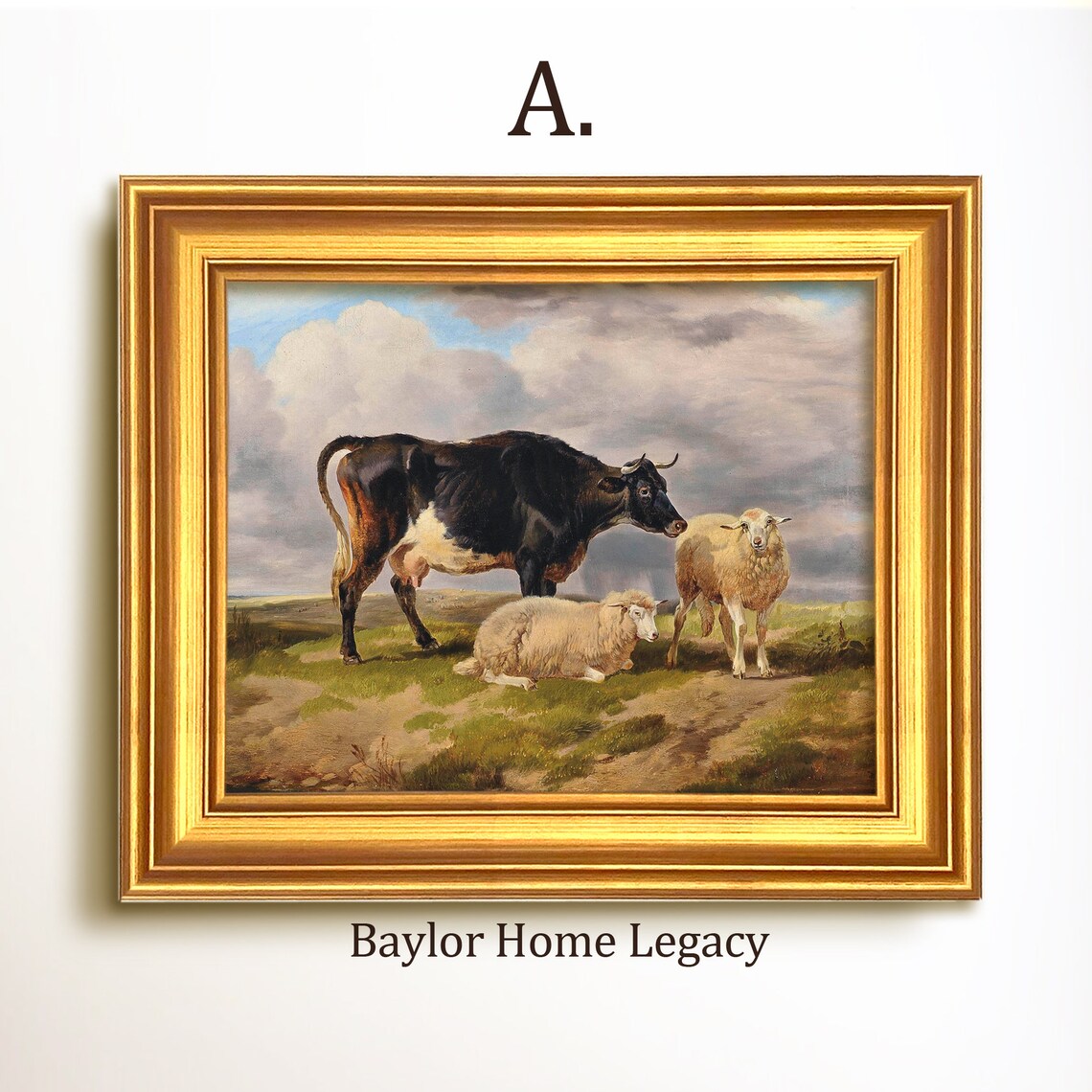 Cow and Sheep Antique Oil Painting Wall Art Print - Image 5