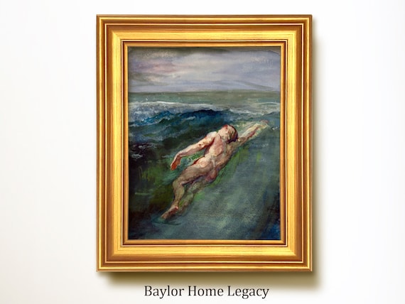 Nude Male Watercolor Art Print, Vintage Figure Study