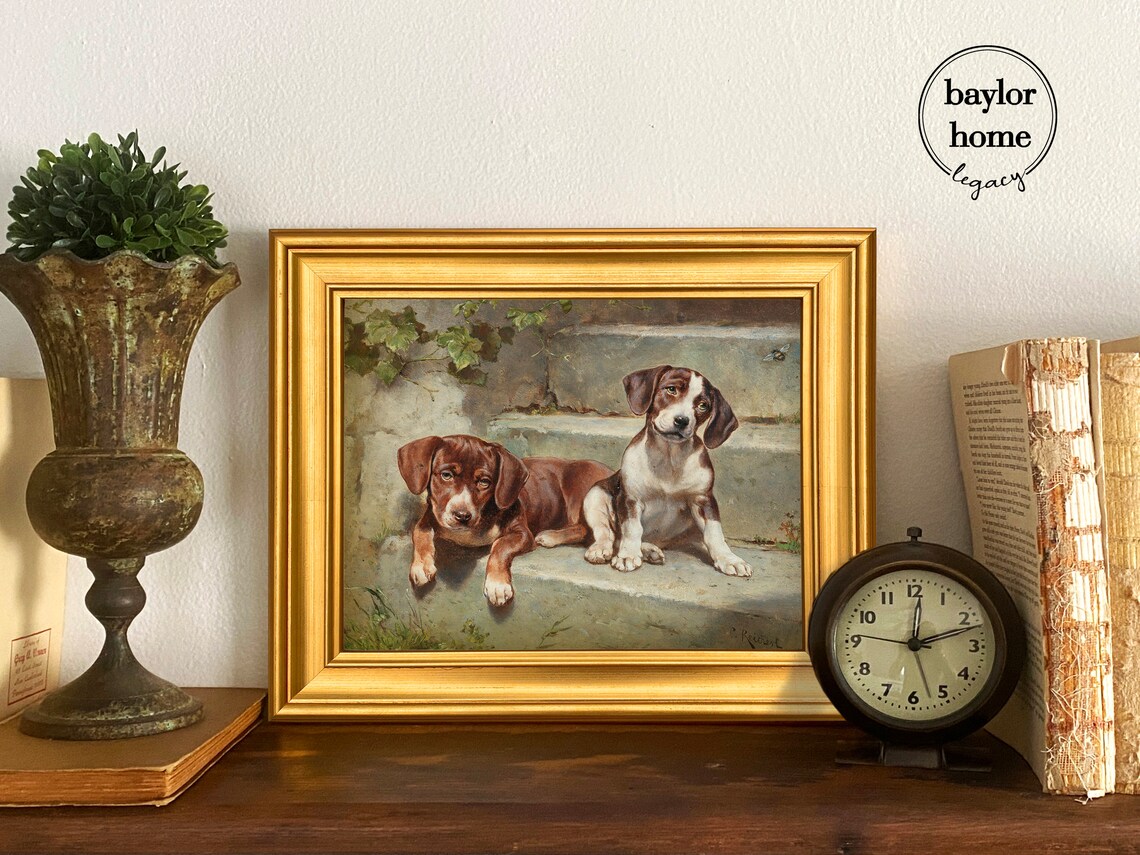 Hound Puppies Rustic Country Farmhouse Dog Art Print - Image 3