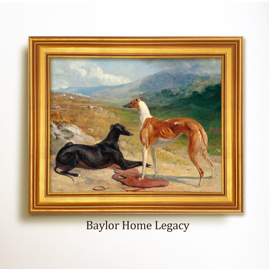 Greyhounds Antique Oil Painting Fine Art Print