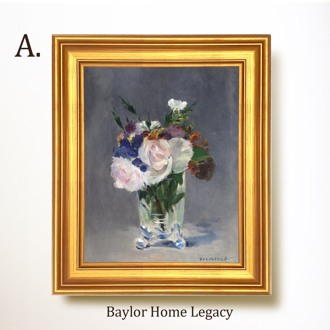Framed Still Life Of Flowers Oil Painting Print Framed Vintage Floral Artwork Framed Floral Painting Of Flowers In A Crystal Vase - Image 5