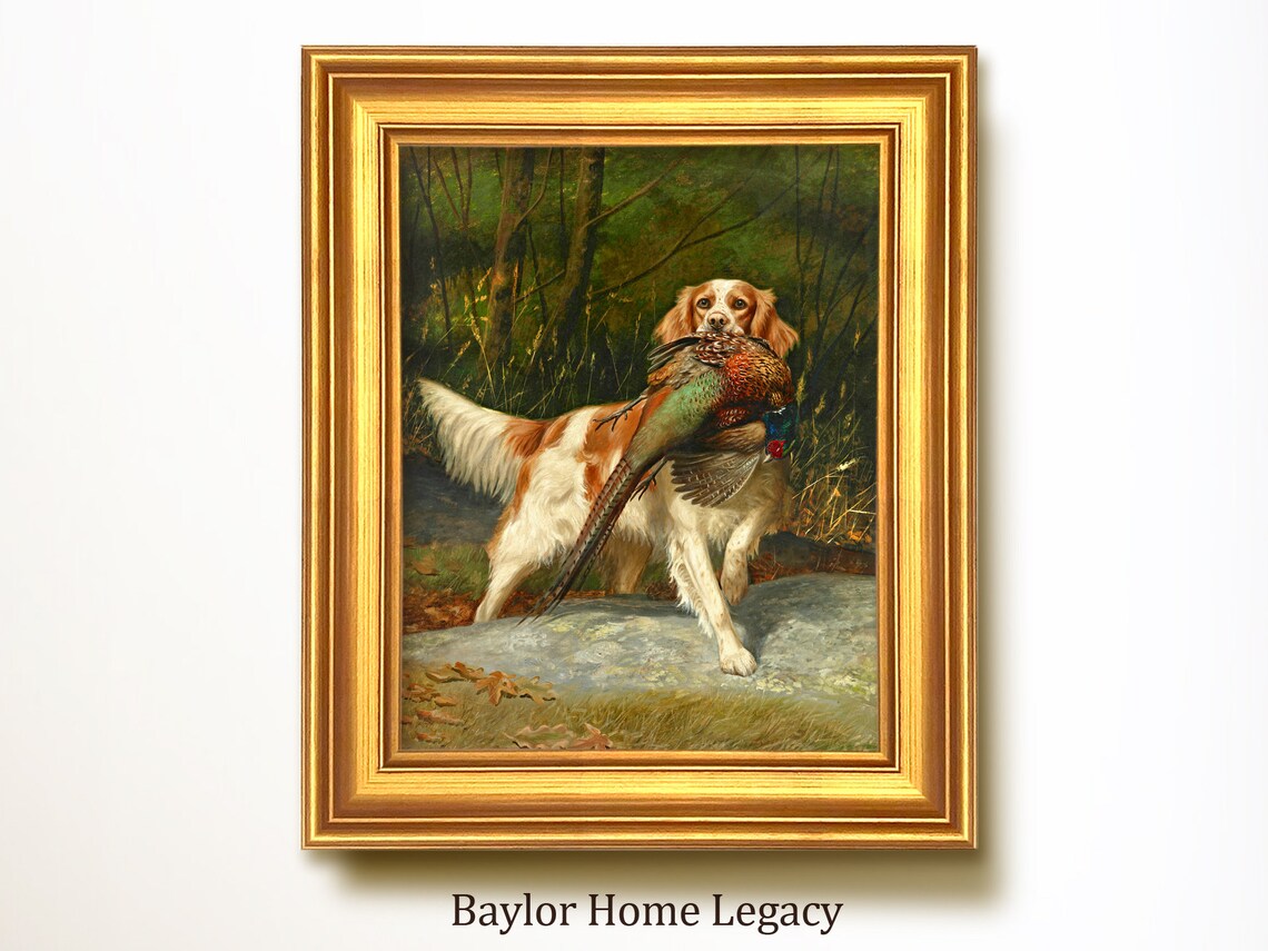 Irish Setter With Pheasant, Rustic Country Art Print