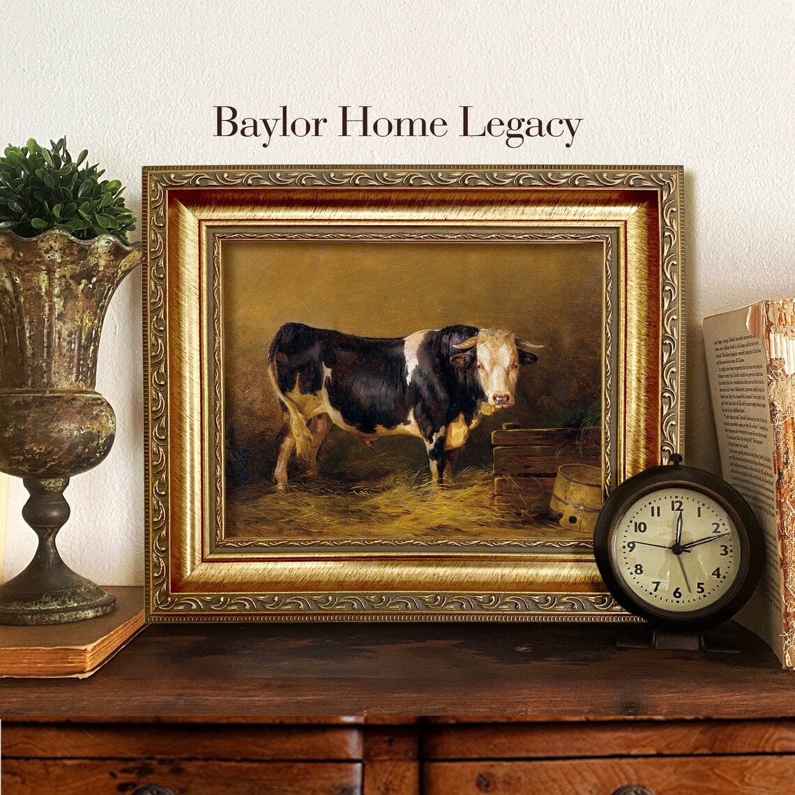 Cow And Bull Antique Oil Painting Farm Art Print - Image 5