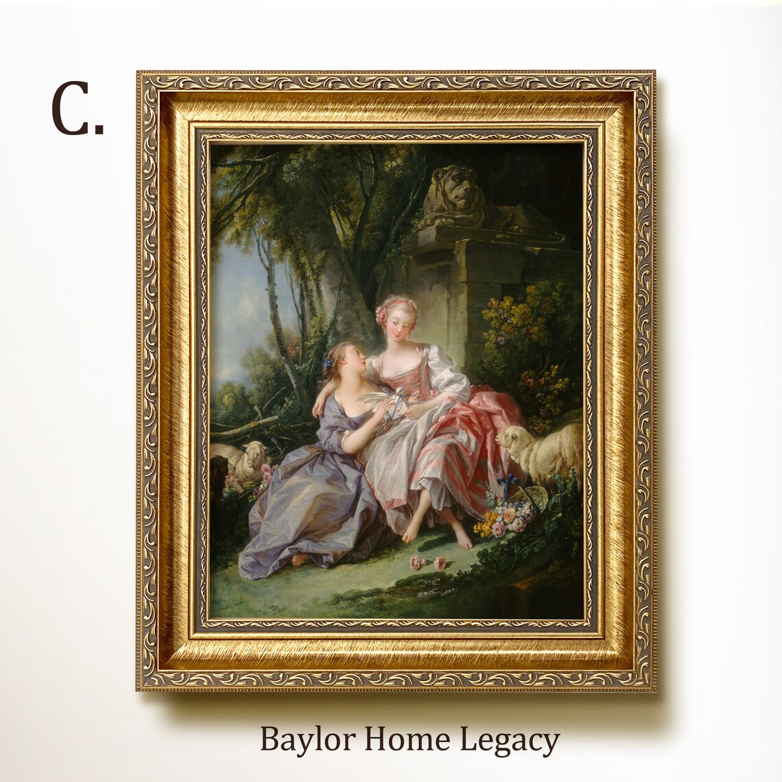 18th Century Portrait of Two Women, Oil Painting Print - Image 3