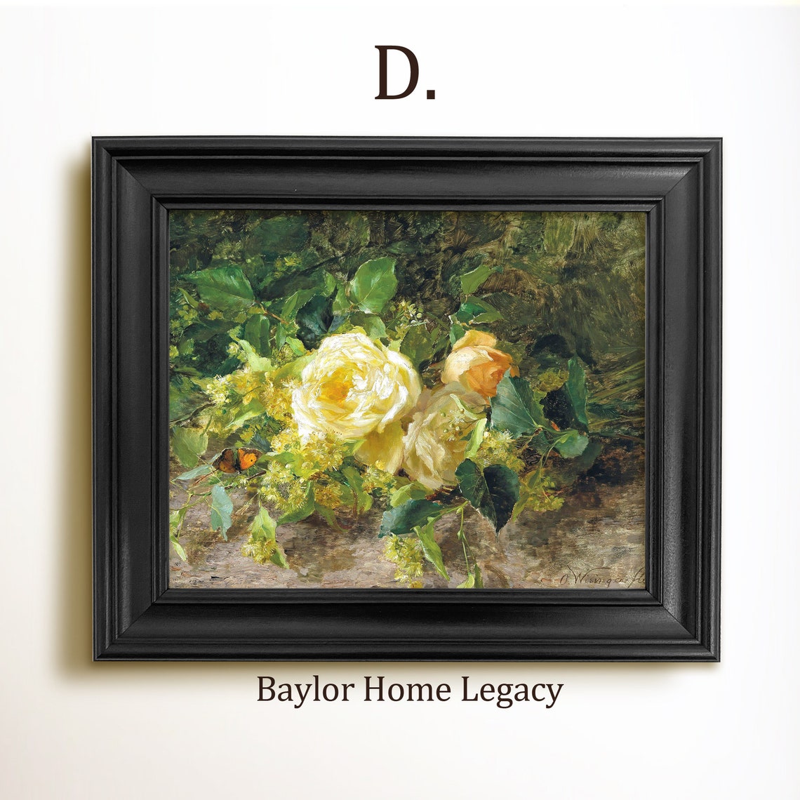 Yellow Roses Bouquet Butterfly Impressionist Floral Painting Art Print - Image 2