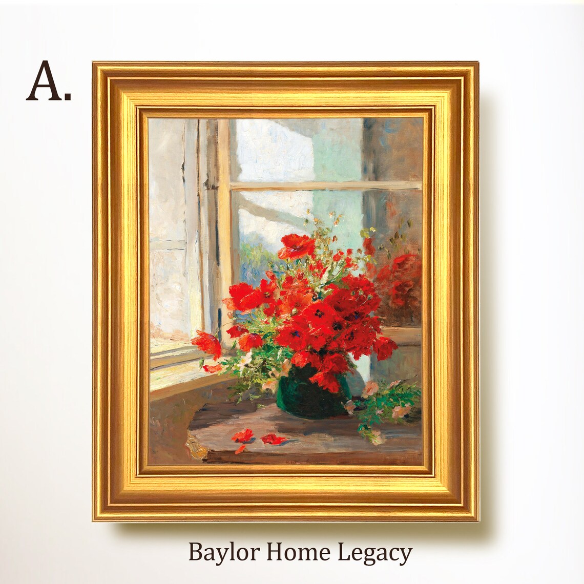 Poppies In A Vase By Open Window, Oil Painting Print - Image 5