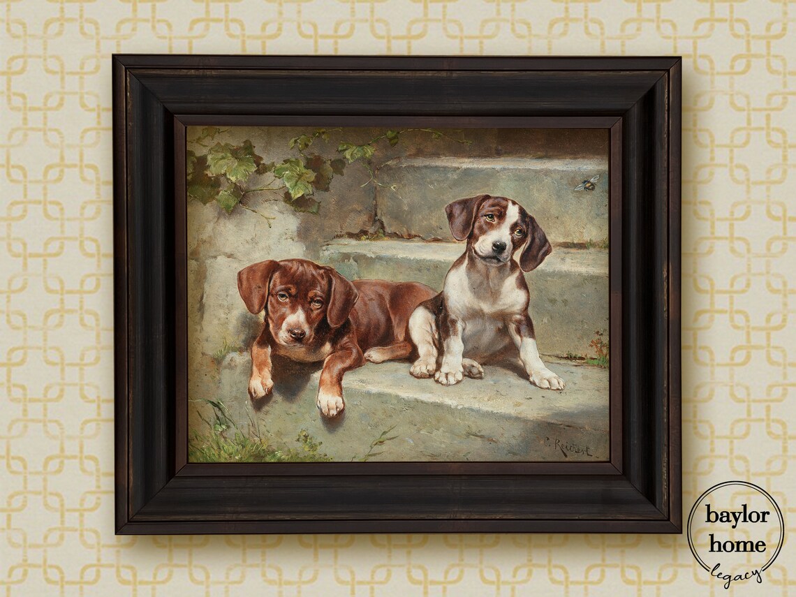 Hound Puppies Rustic Country Farmhouse Dog Art Print