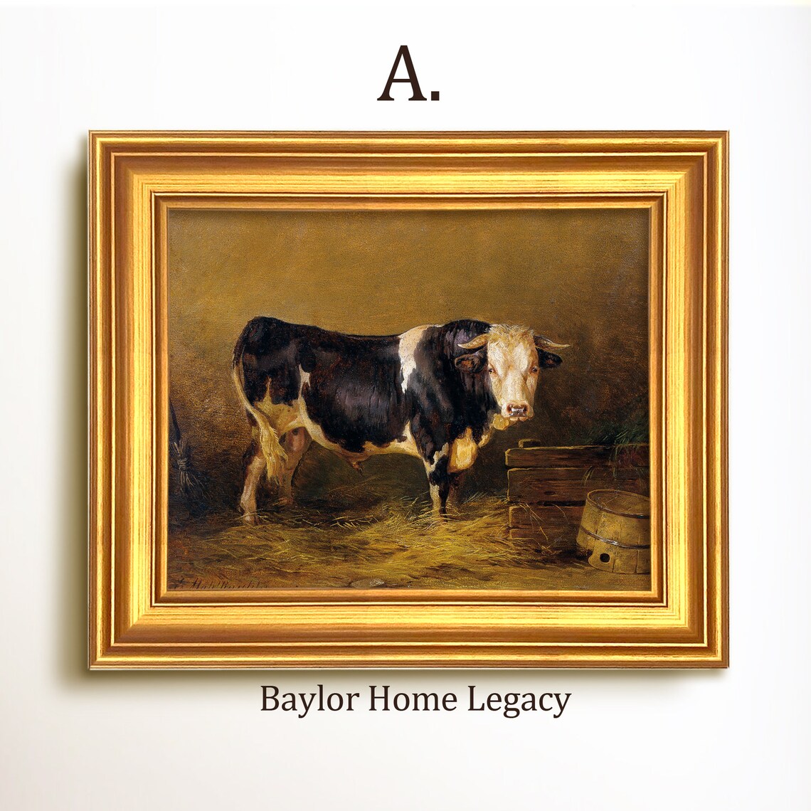 Cow And Bull Antique Oil Painting Farm Art Print - Image 4