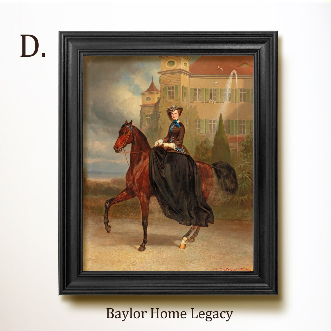 Lady On Horse Vintage Equestrian Castle Landscape Art Print - Image 2