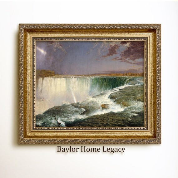 Framed Niagara Falls Landscape Oil Painting Print On Vintage Famous Waterfall In New York State Art Print On
