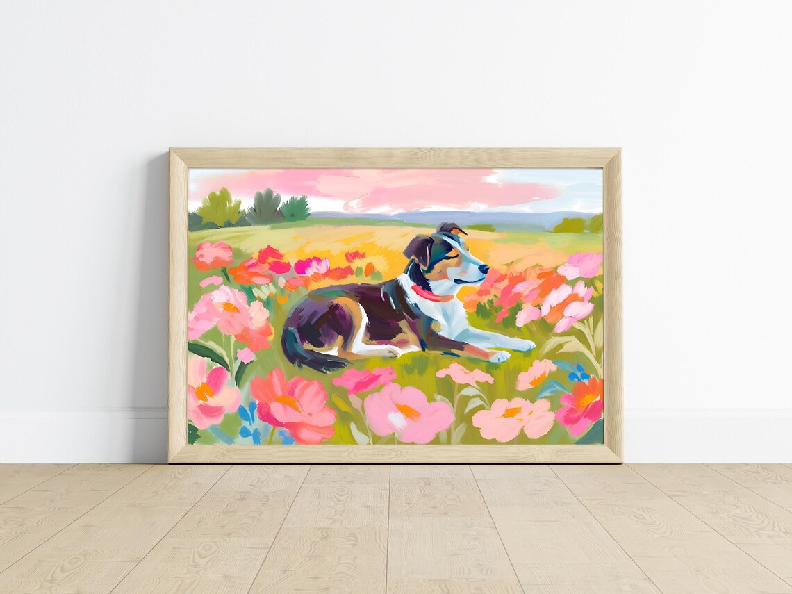 Cute Sleeping Puppy Dog, Floral Pet Portrait