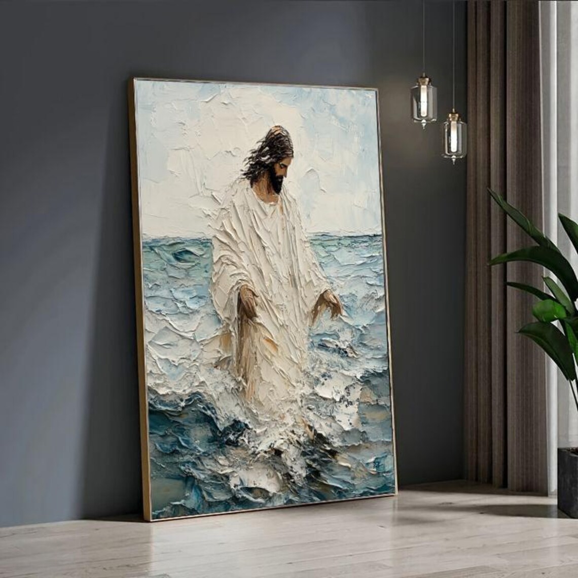 Jesus Walking on Water Textured Impasto Oil Painting Faith Art Poster - Image 3