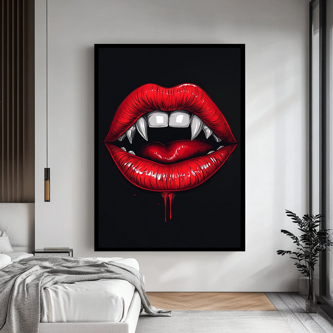 Vampire Woman Mouth Art Gothic And Mysterious Wall Decor Dark Fantasy Illustration - Image 4