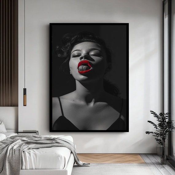 Red Lipstick Woman Art Bold And Elegant Female Portrait Glamorous Wall Decor