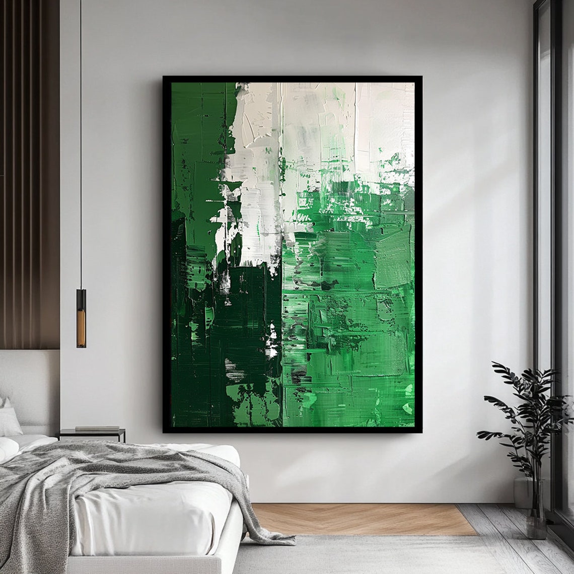 Emerald Green White Black Abstract Textured Oil Painting Poster