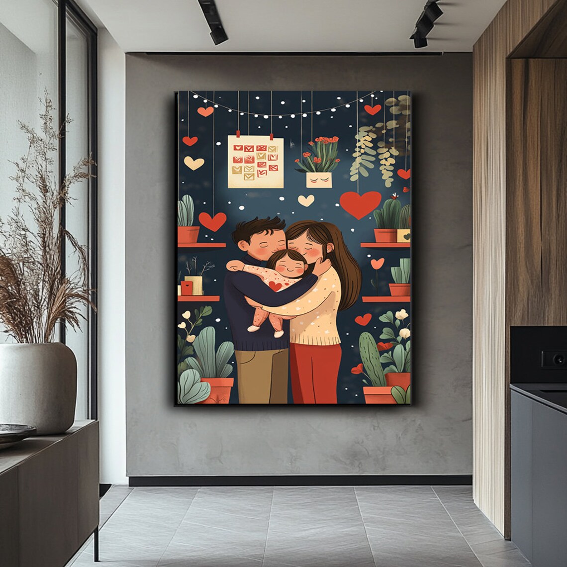 Family Hug Heartwarming Parents And Child Love Illustration Art Poster