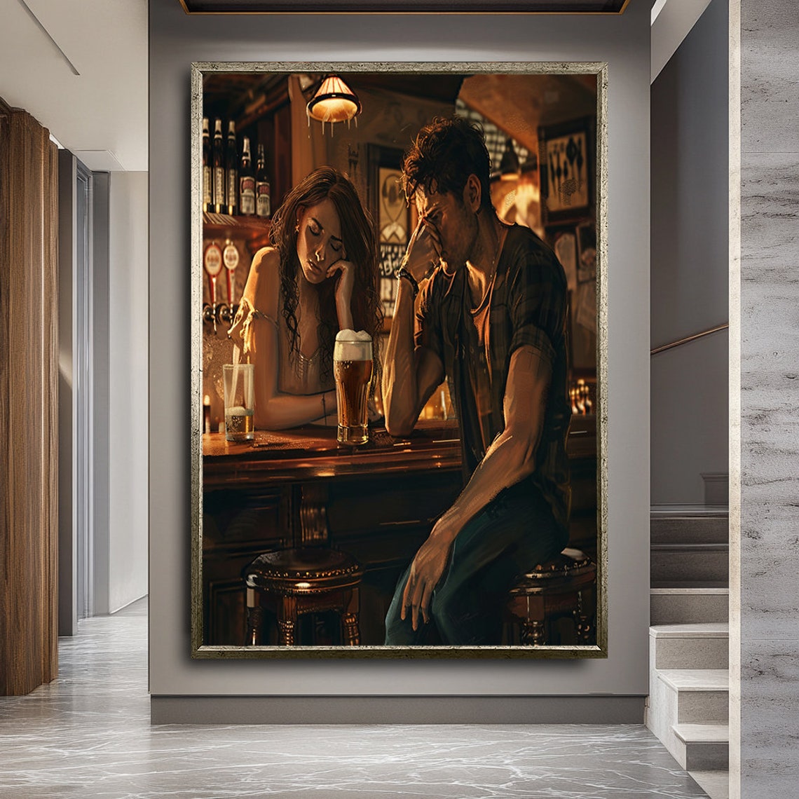 Couple At Bar With Beers Moody Cinematic Evening Scene Poster - Image 2