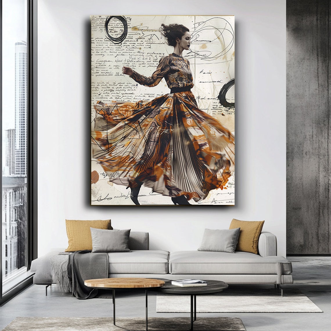 Dancer Flowing Dress Handwritten Letter Background Artistic Poster - Image 3
