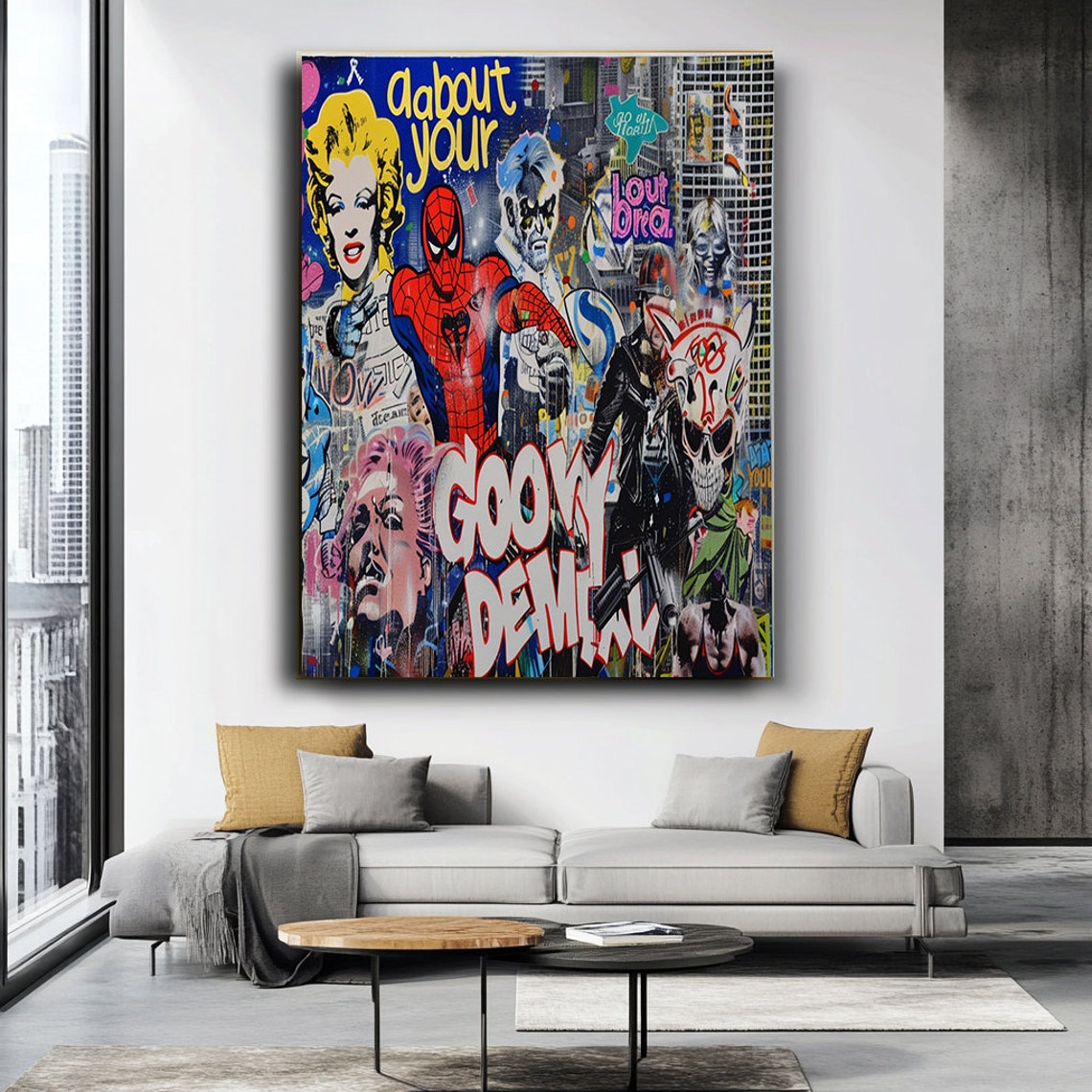 Pop Art Collage Spider-Man Marilyn Monroe Graffiti Style Poster - Image 3