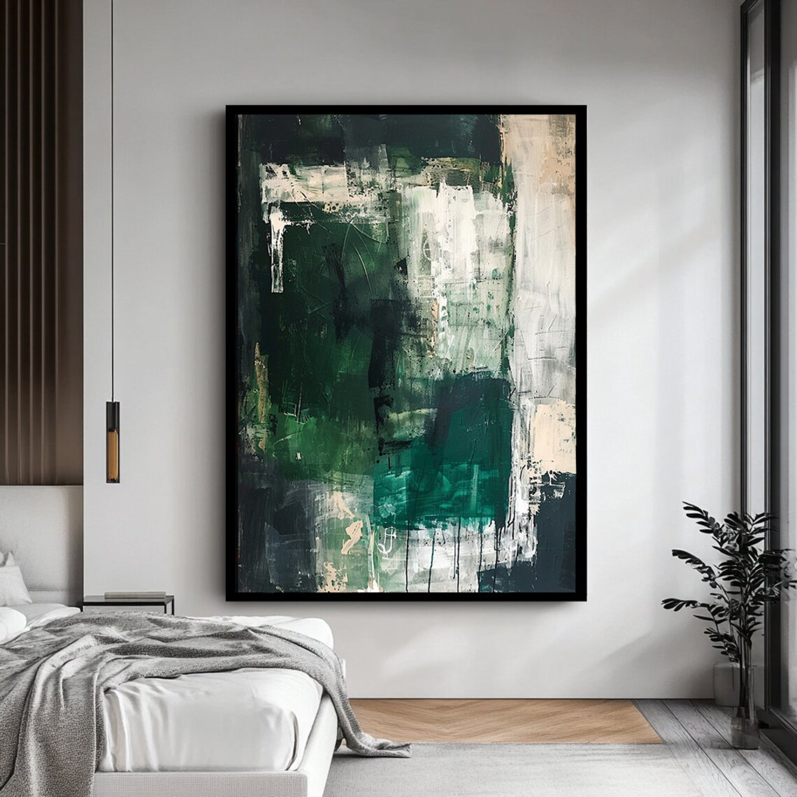 Dark Green White Abstract Brushstroke Modern Painting Art Poster - Image 4