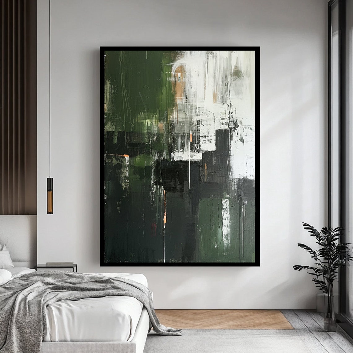 Dark Green Black White Abstract Gestural Modern Painting Poster - Image 4