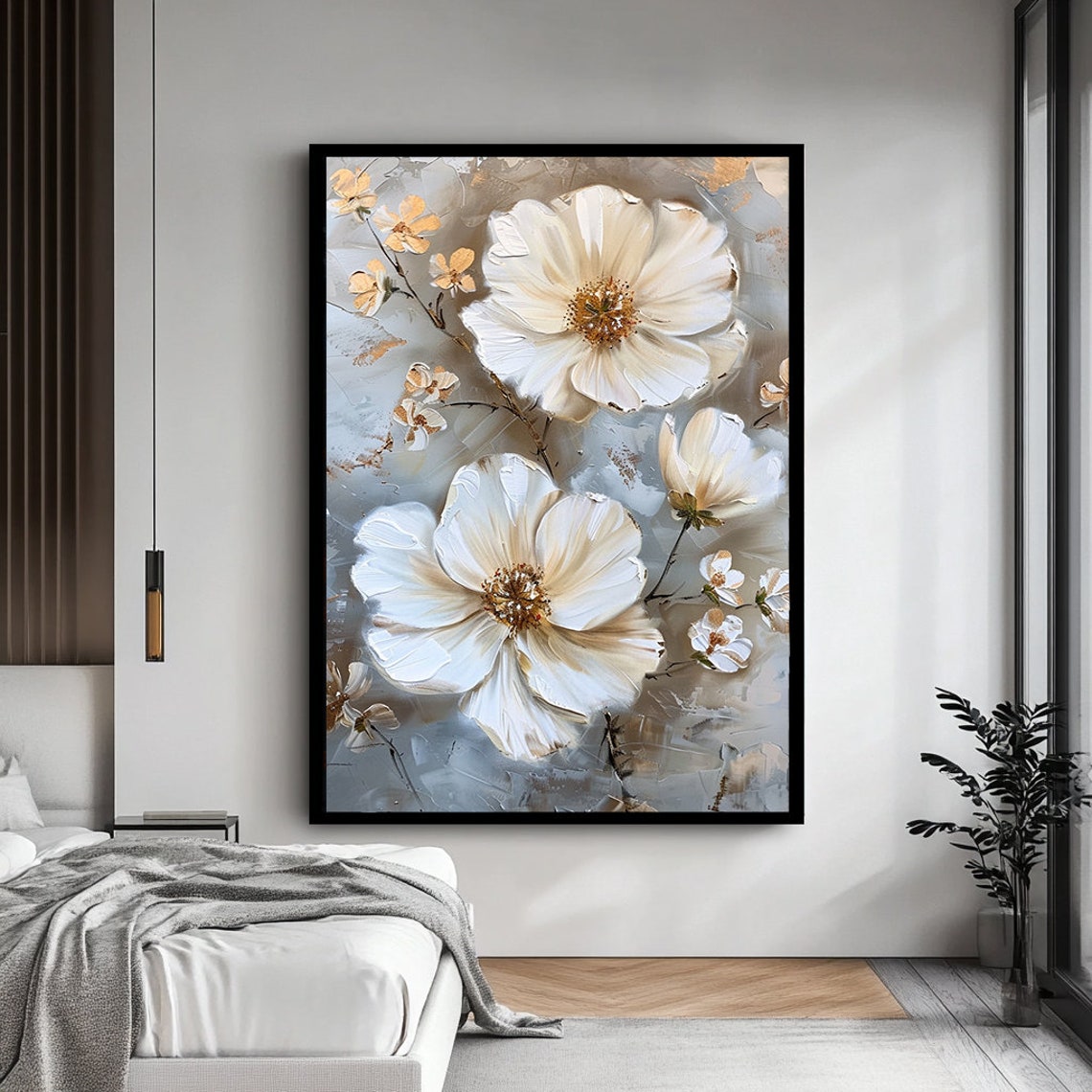 White Peonies Gold Frame Elegant Floral Botanical Art Wall Poster - Image 4