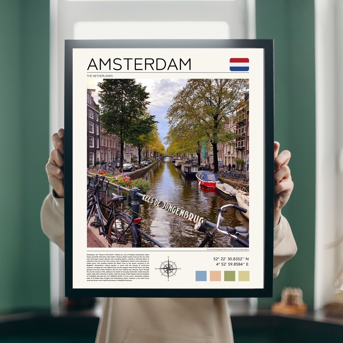 Amsterdam Netherlands Canal Bikes Bridge Minimalist Travel Poster - Image 3
