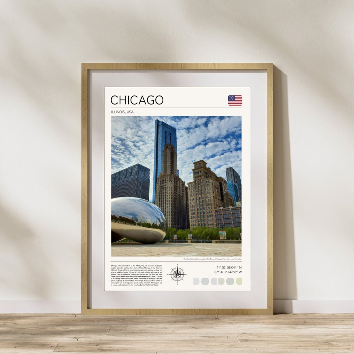 Chicago Illinois Cloud Gate Sculpture Skyline Downtown Travel Poster - Image 4