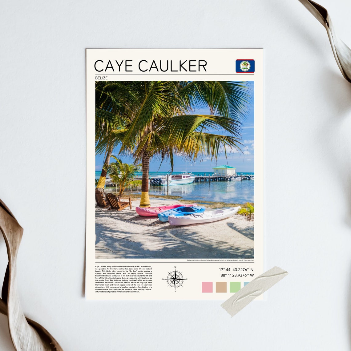 Caye Caulker Belize Palm Trees Kayaks Pier Caribbean Beach Poster - Image 4
