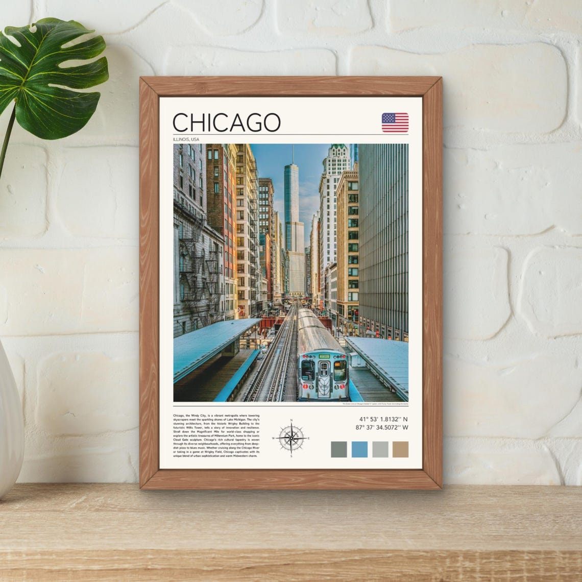 Chicago Illinois Elevated Train Loop Downtown Skyline Travel Poster