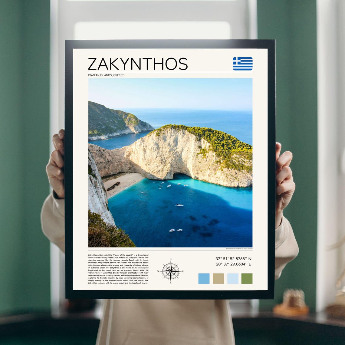 Zakynthos Greece Navagio Beach Turquoise Cove Cliffs Travel Poster - Image 3