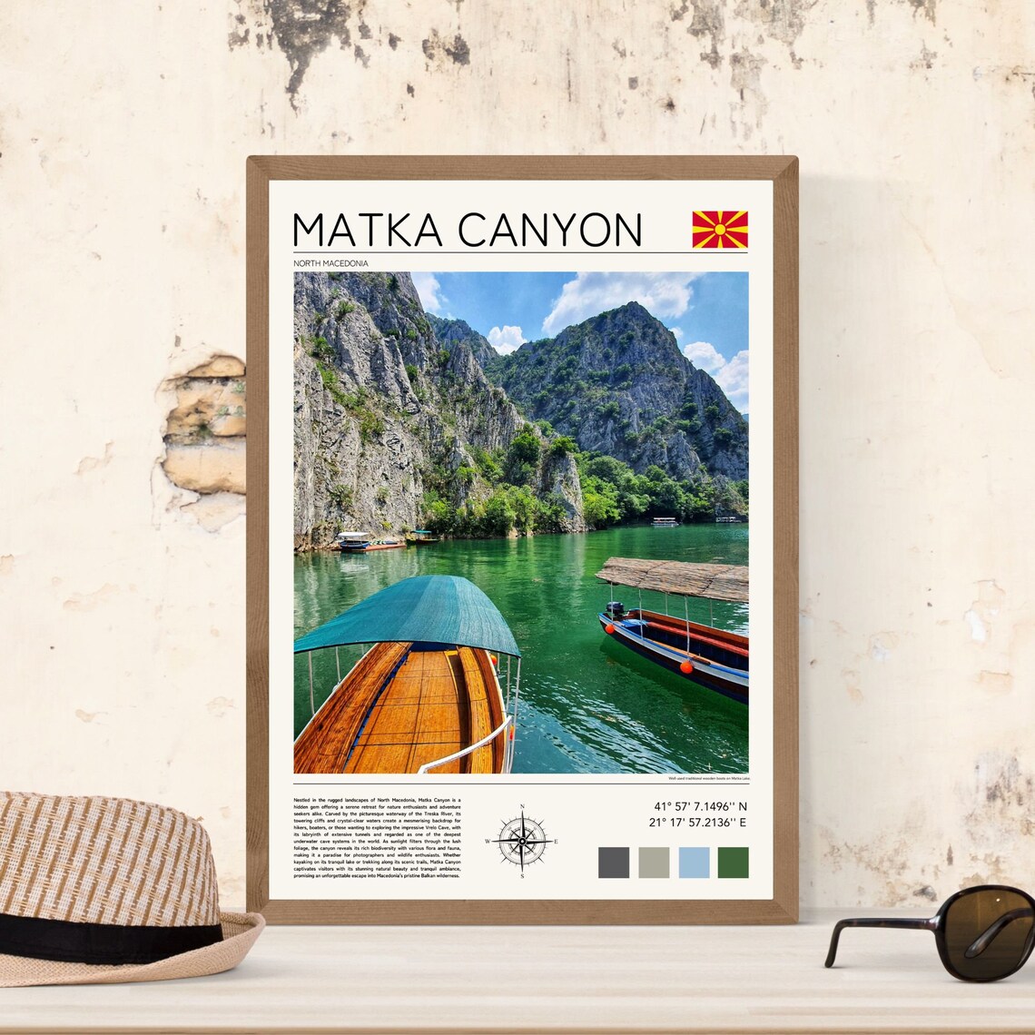Matka Canyon North Macedonia Emerald Lake Boats Cliff View Poster - Image 4