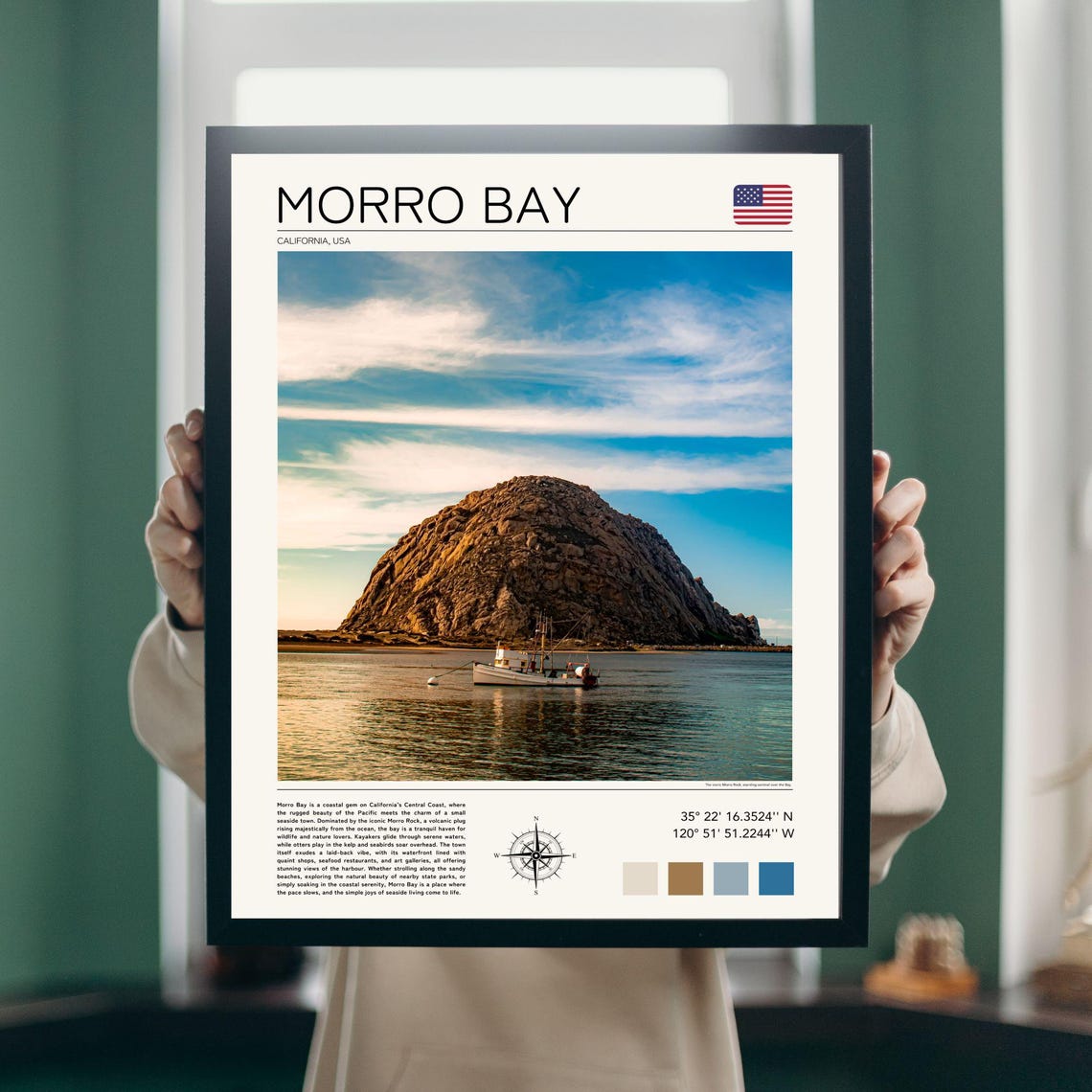 Morro Bay California Morro Rock Harbor Boat Coastal Travel Poster - Image 4