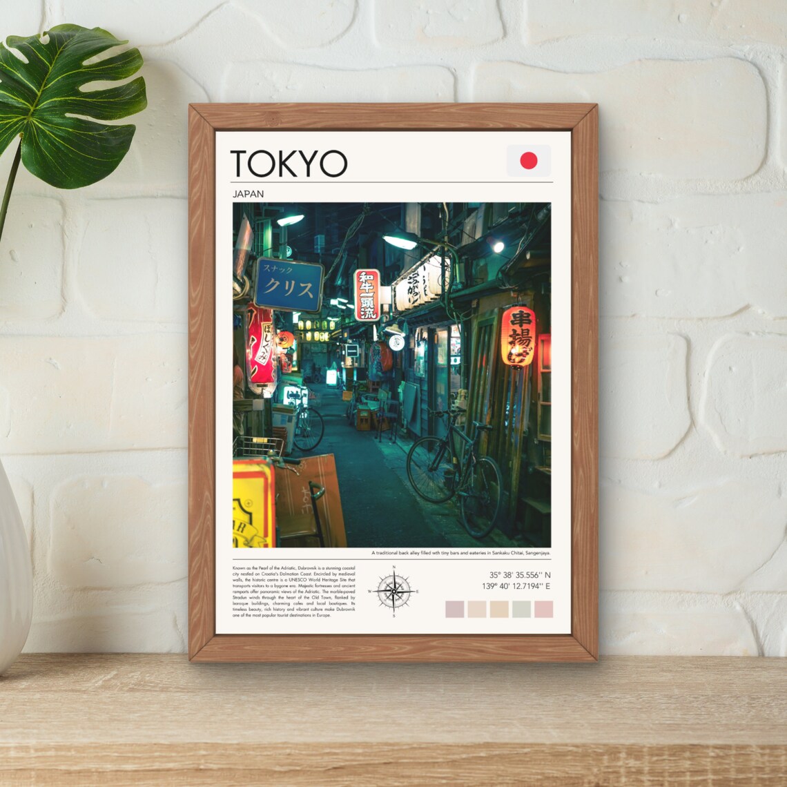 Tokyo Japan Glowing Night Alley Neon Signs Minimalist Travel Poster