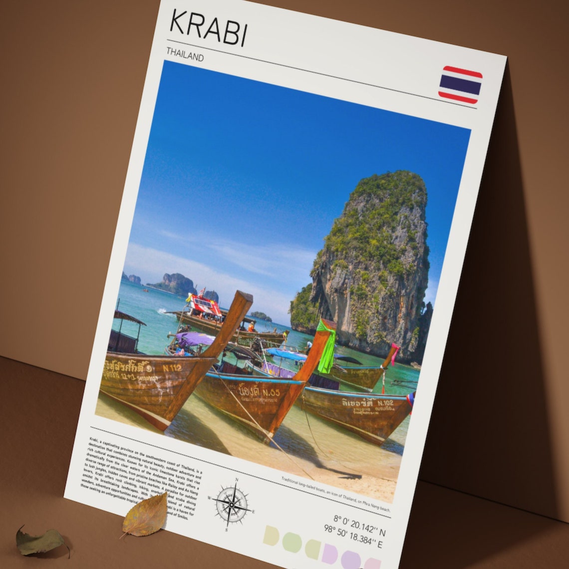 Krabi Thailand Longtail Boats Limestone Cliffs Beach Travel Poster - Image 5