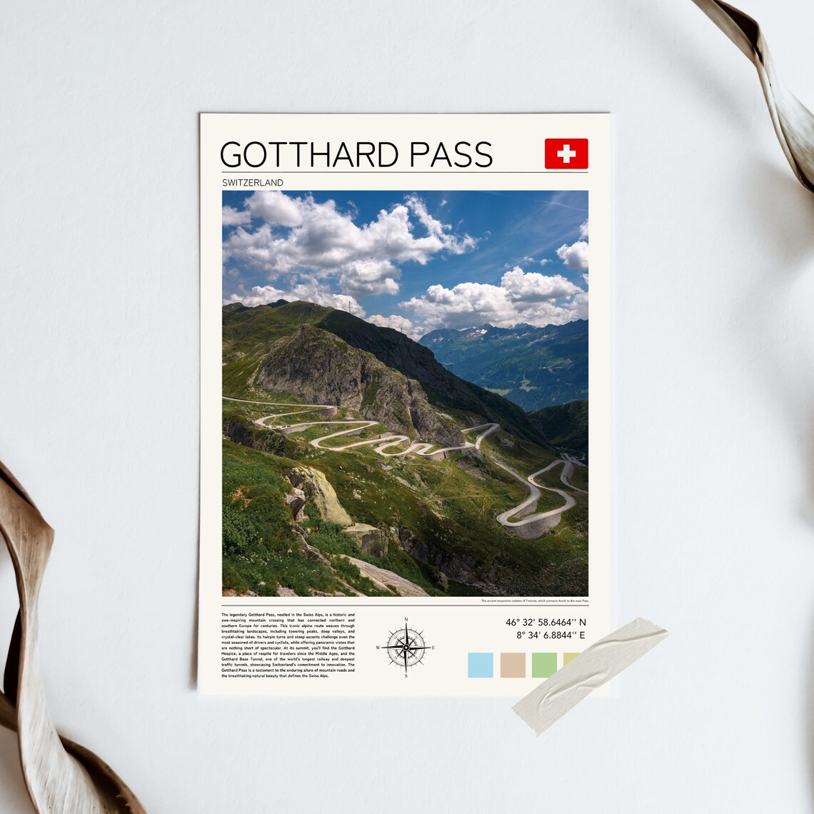 Gotthard Pass Travel Poster, Swiss Alps Landscape - Image 4