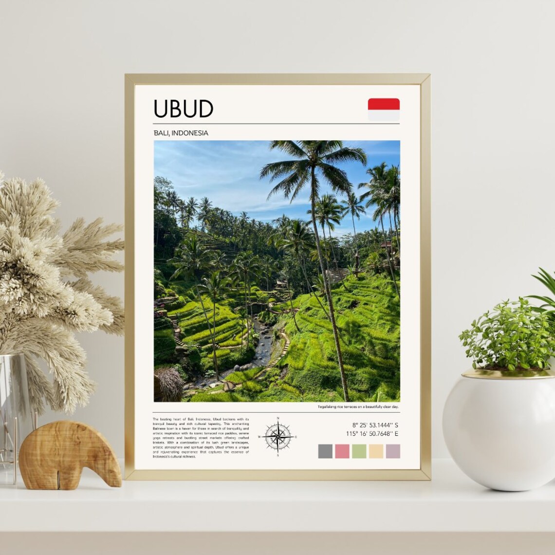 Ubud Bali Tegalalang Rice Terraces Lush Palm Trees Travel Poster - Image 2