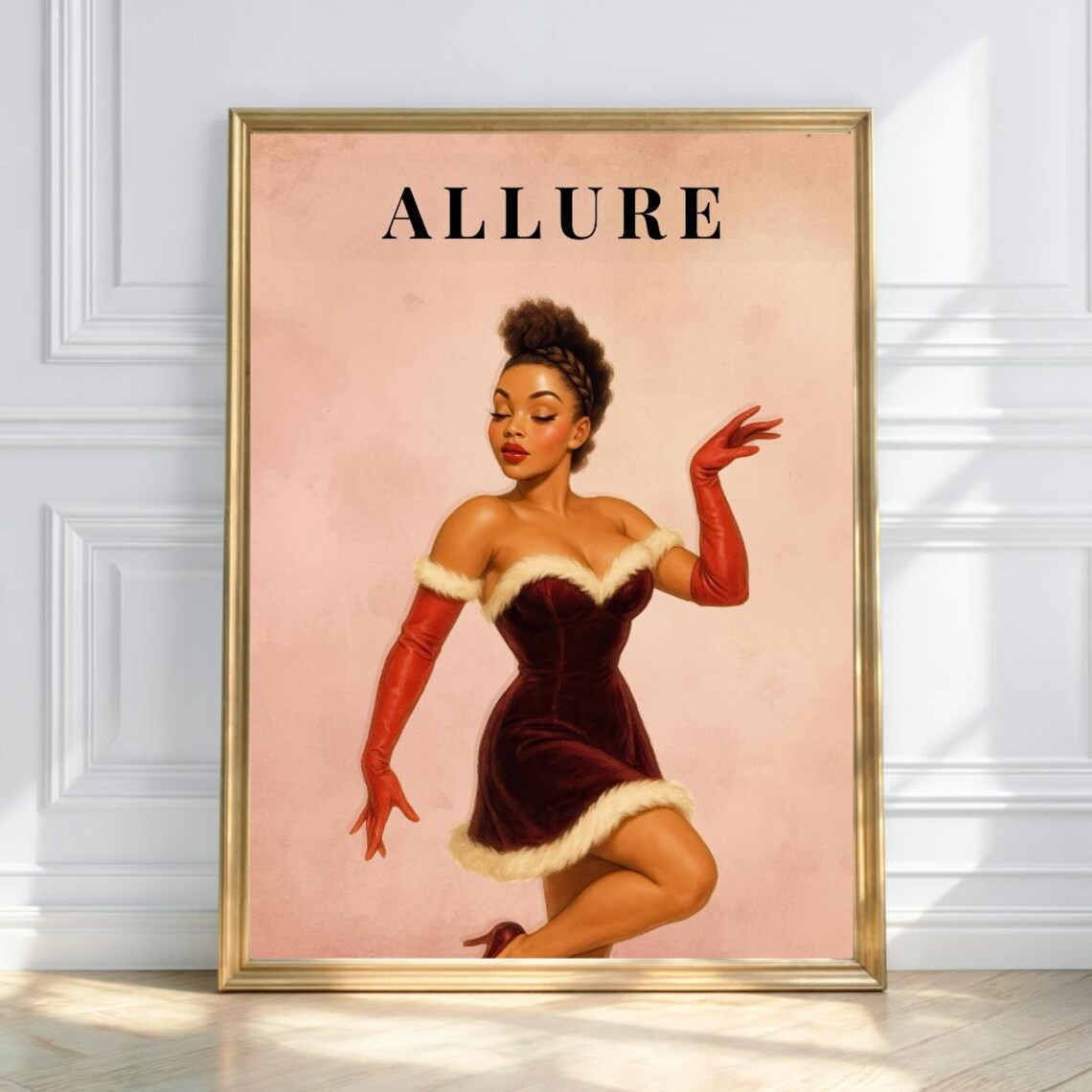 Allure Retro Pin Up Beauty Burgundy Velvet Dress Red Gloves Poster