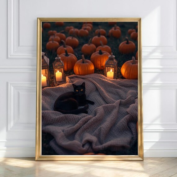 Black Cat Halloween Print Witchy Autumn Decor