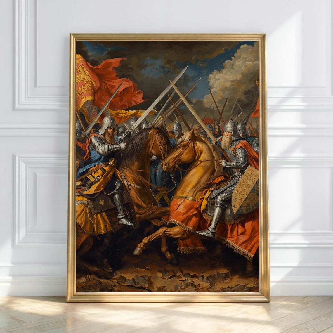 Medieval Knights Charging on Horseback Epic Battle Painting Poster