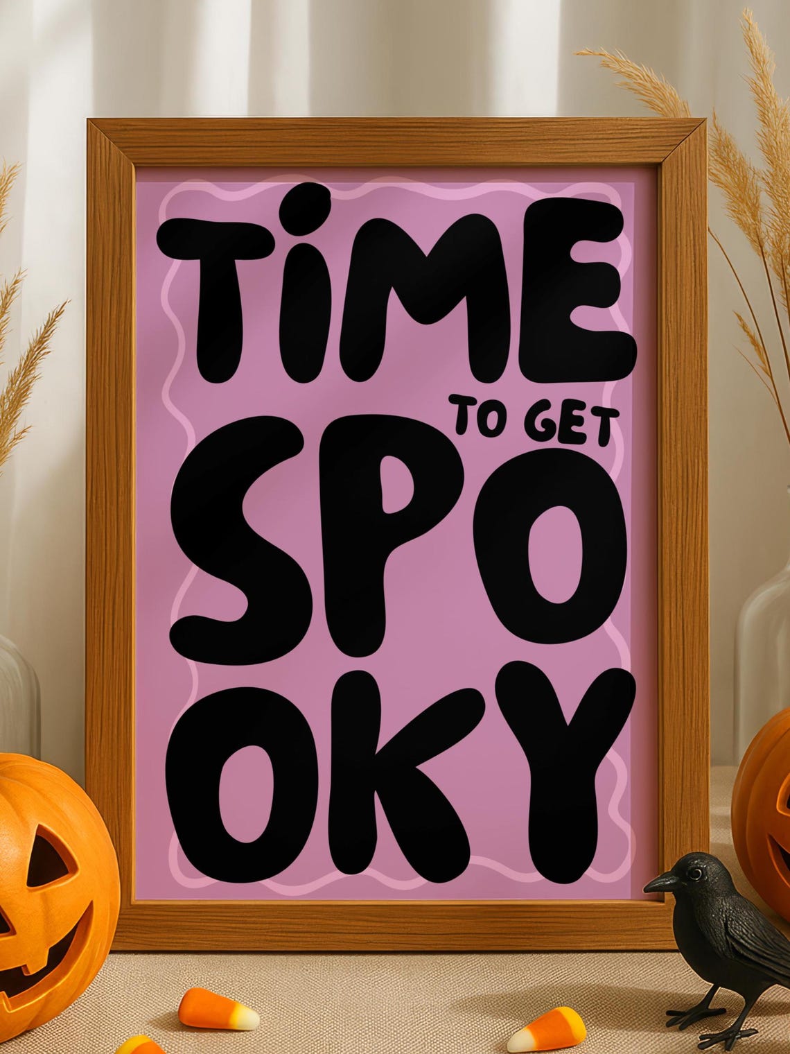 Time to Get Spooky Pastel Pink Halloween Typography Decor Print
