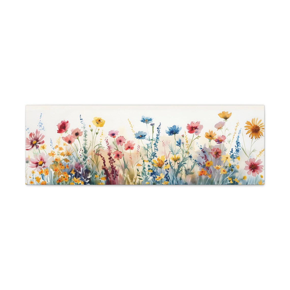 Watercolor Wildflower Garden Panorama With Poppies and Cornflowers Poster