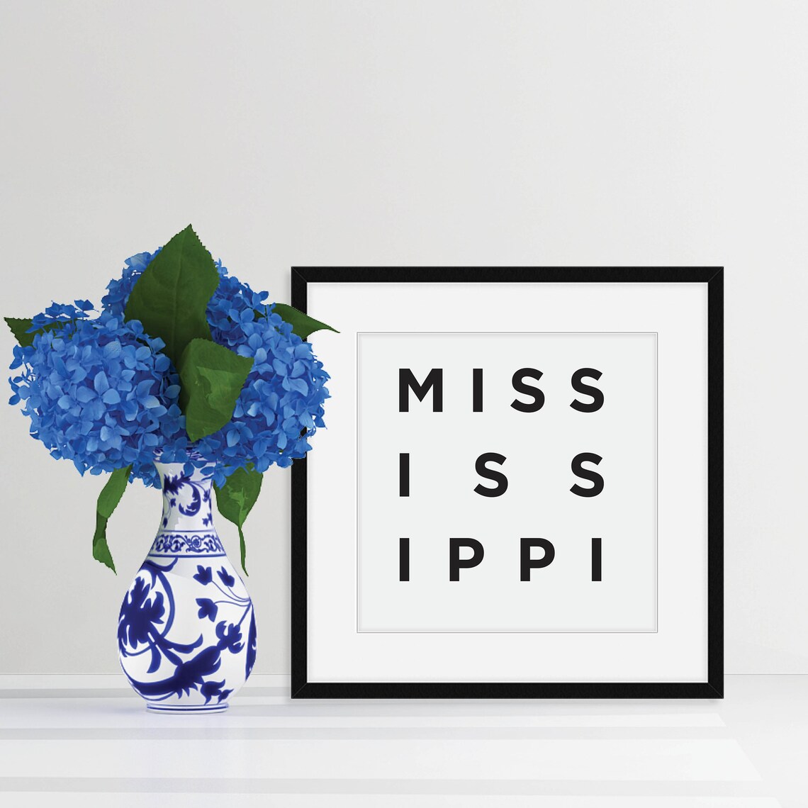 Mississippi Stacked Letter Typography Minimalist Black White Poster