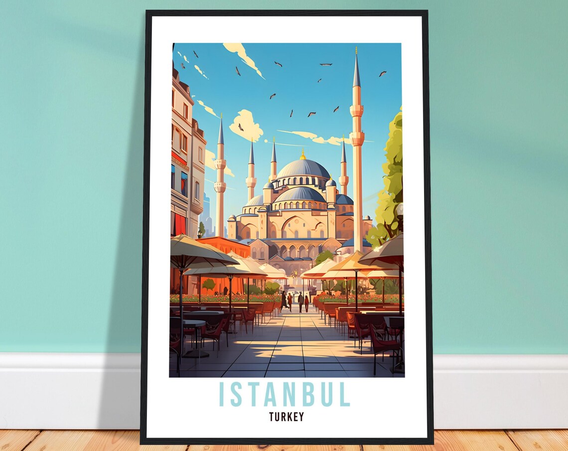 Istanbul Turkey Sunny Historic Mosque Old Town Street Poster