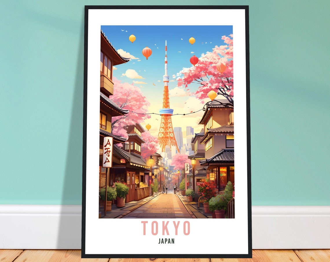Tokyo Travel Poster Tokyo Wall Hanging Japan Artwork Travel Print Wall Art Tokyo Japan Asia Home Decor Tokyo Gift Travel Art Cherry Blossom