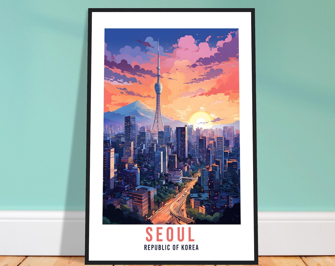 Seoul South Korea N Seoul Tower Sunset Skyline Travel Wall Art