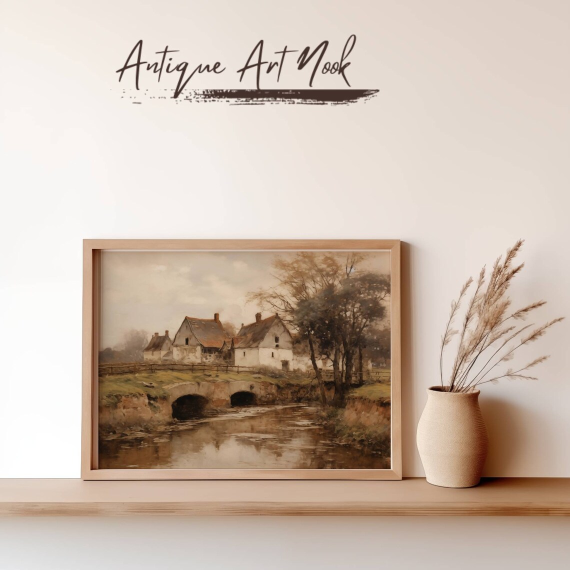 Countryside River Landscape, Vintage Style Decor - Image 3