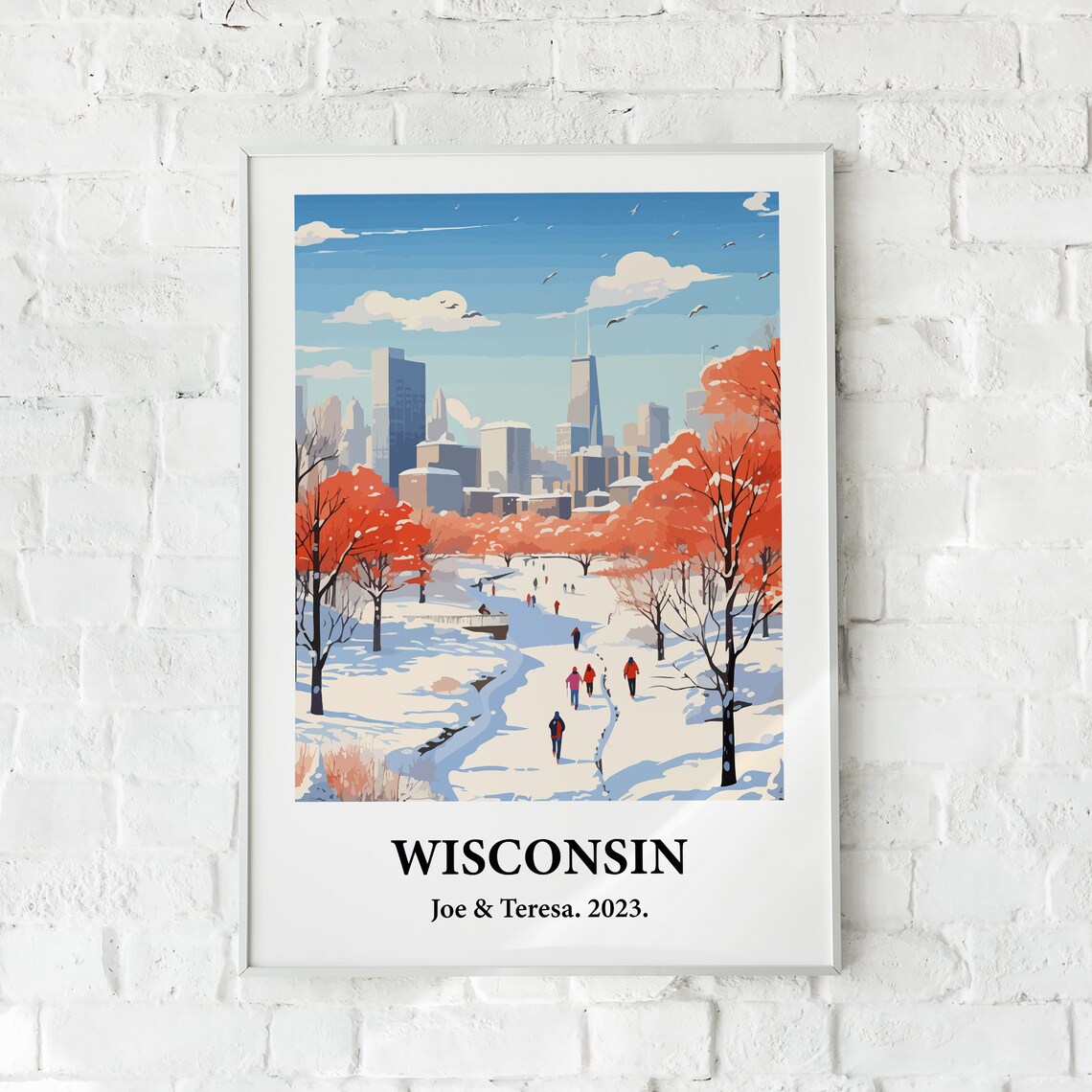 Wisconsin Winter Snow Park Skyline Vintage Style Travel Art Poster - Image 3