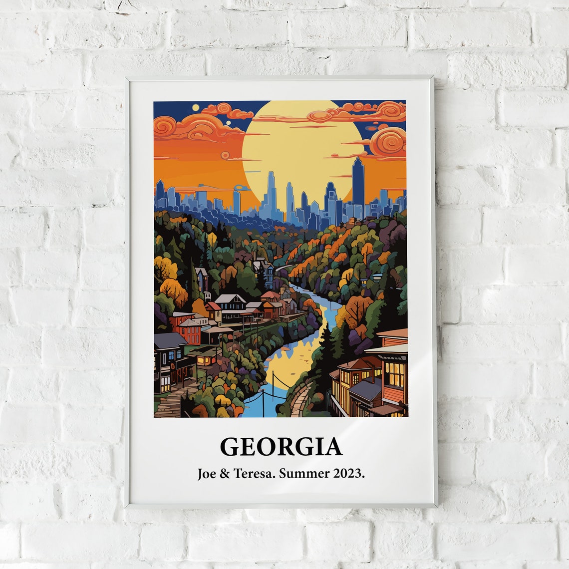 Georgia Skyline Sunset River Vintage Style Travel Art Poster